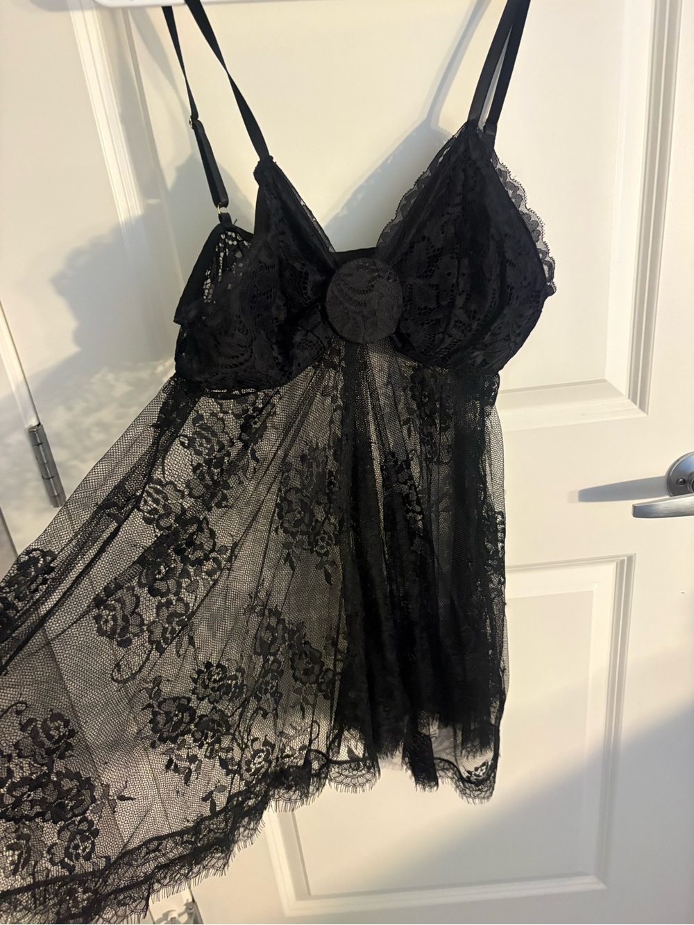 Sheer Black Lace Babydoll Chemise with Adjustable Straps